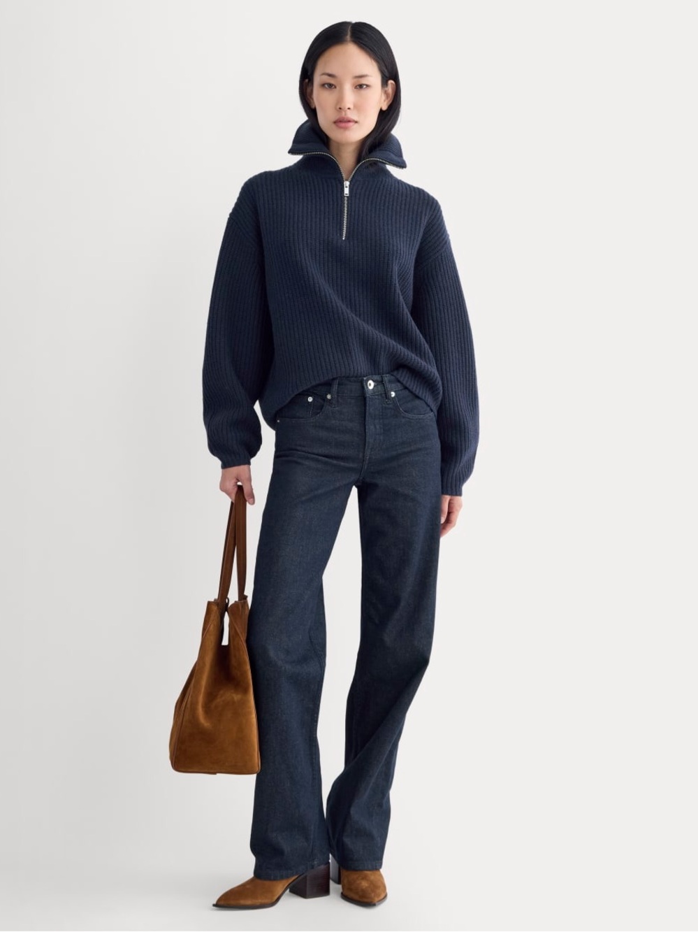 Everlane Navy Ribbed Half-Zip Luxe Merino Sweater
